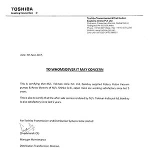 Performance Certificate - Toshiba